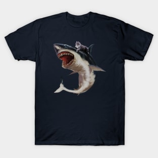 Funny Maine Coon Cat Riding Shark, Cat Lover T-Shirt